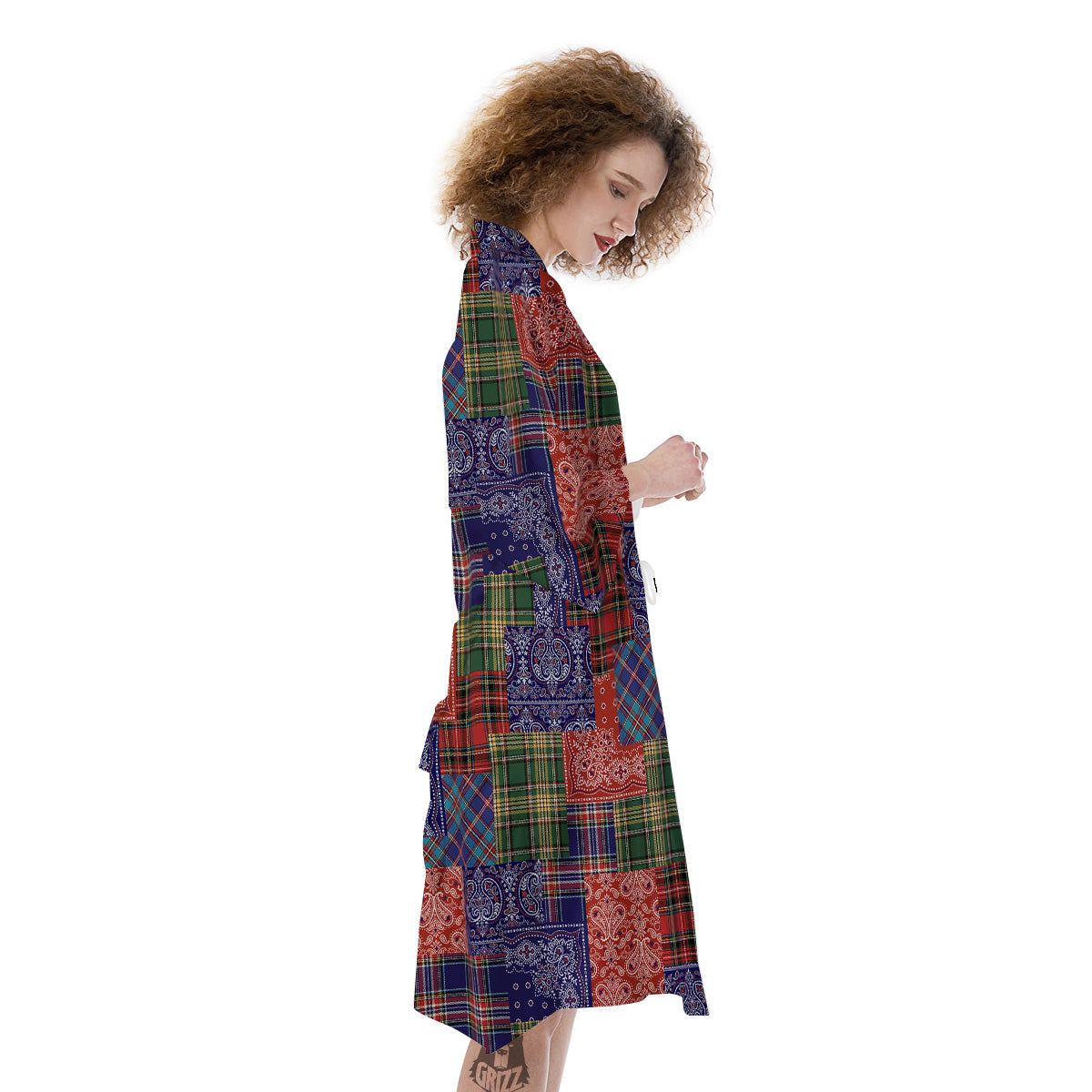 Patchwork Tartan And Bandana Print Pattern Kimono-grizzshop