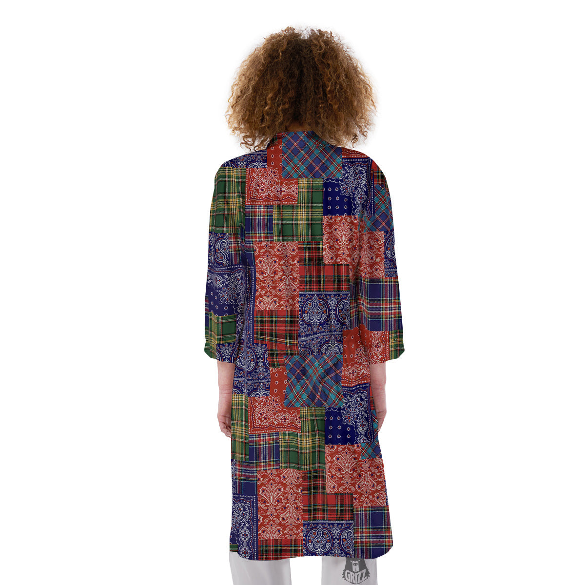 Patchwork Tartan And Bandana Print Pattern Kimono-grizzshop