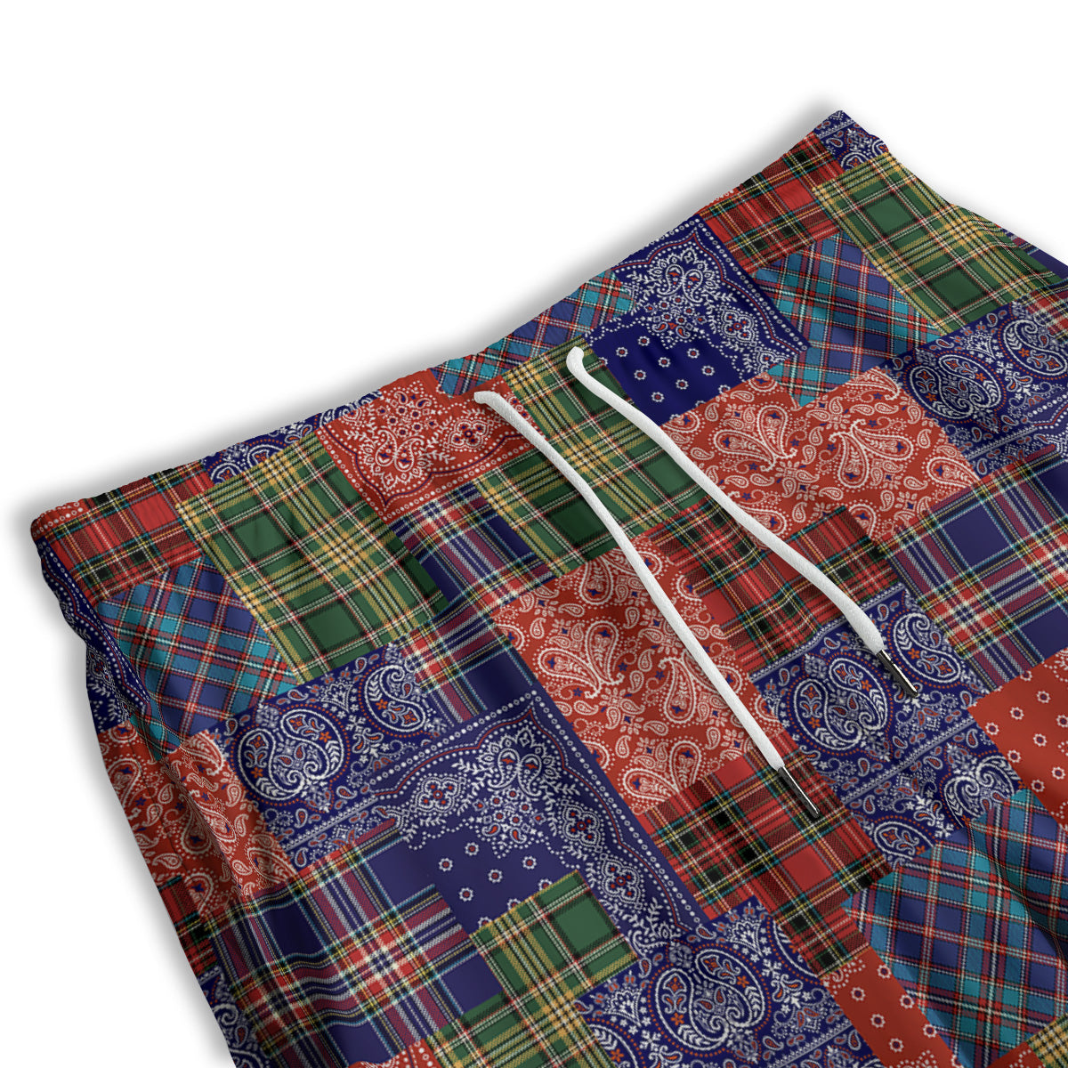 Patchwork Tartan And Bandana Print Pattern Men's Athletic Shorts