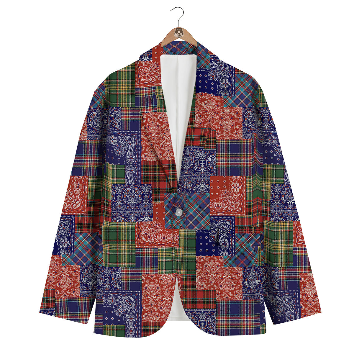 Patchwork Tartan And Bandana Print Pattern Men's Blazer-grizzshop