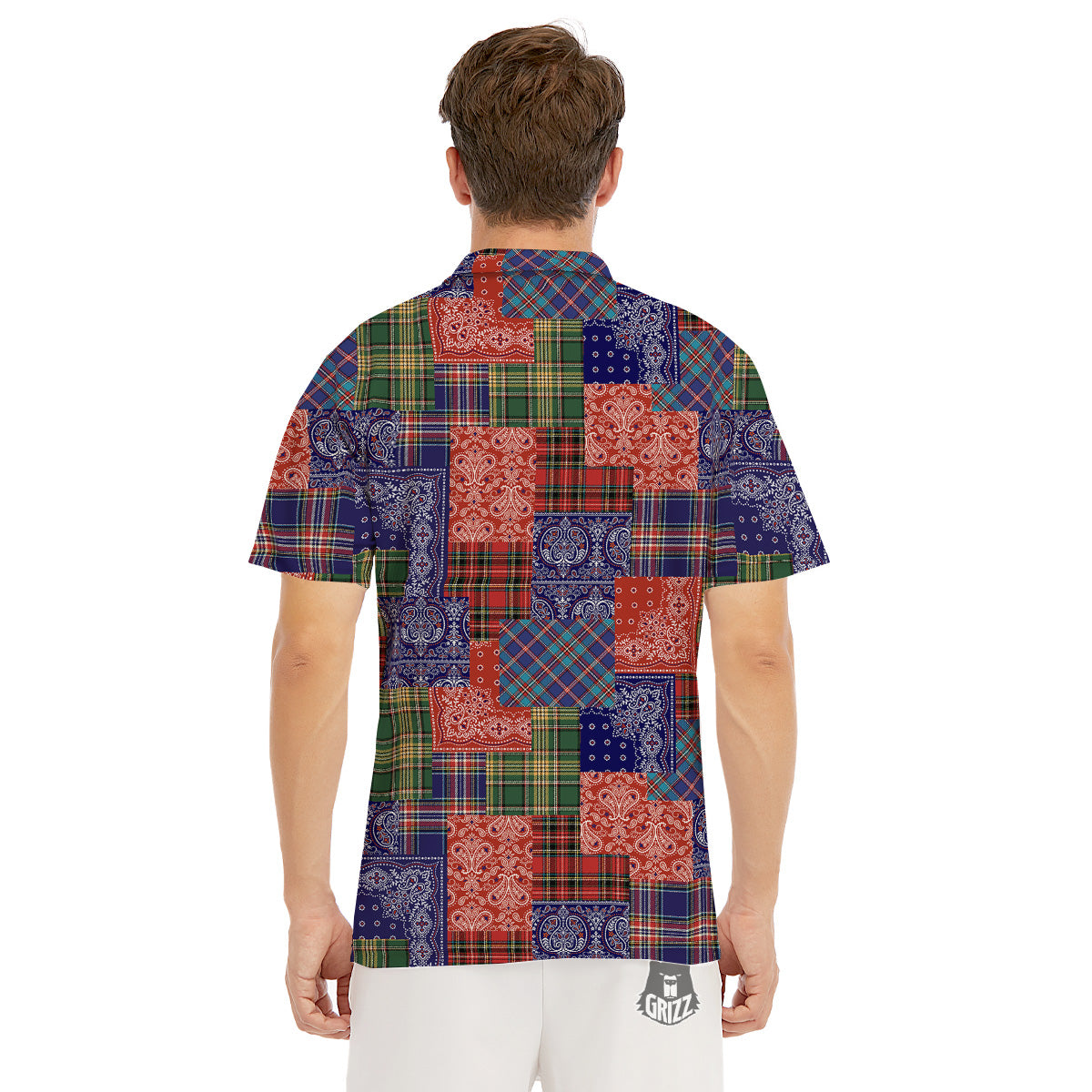 Patchwork Tartan And Bandana Print Pattern Men's Golf Shirts-grizzshop