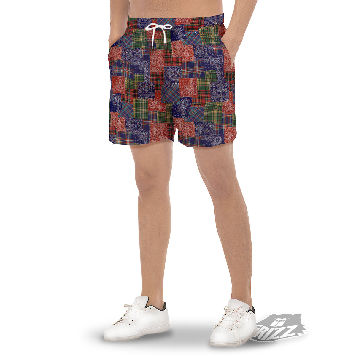 Patchwork Tartan And Bandana Print Pattern Men's Gym Shorts-grizzshop