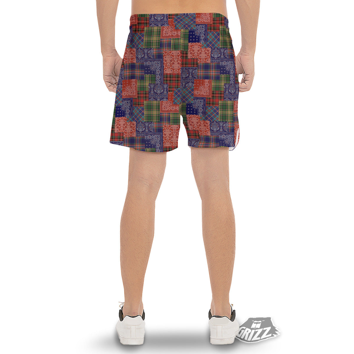 Patchwork Tartan And Bandana Print Pattern Men's Gym Shorts-grizzshop