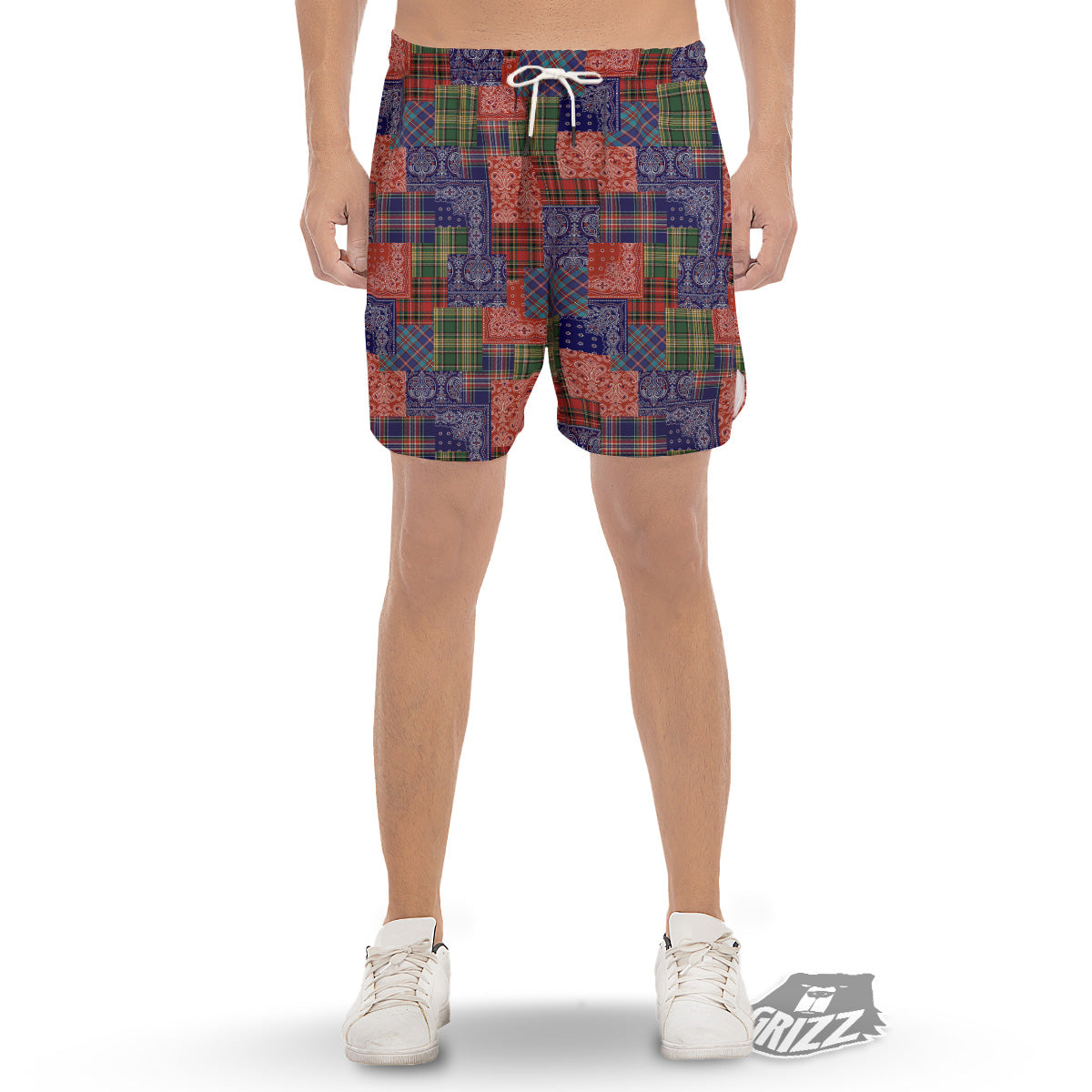 Patchwork Tartan And Bandana Print Pattern Men's Gym Shorts-grizzshop