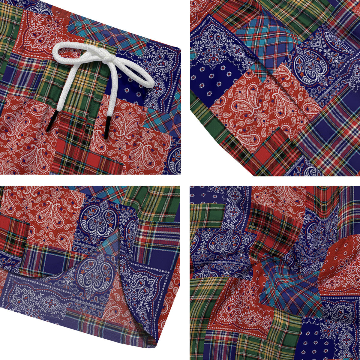 Patchwork Tartan And Bandana Print Pattern Men's Running Shorts-grizzshop