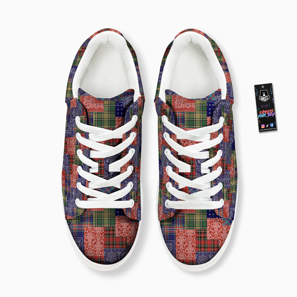 Patchwork Tartan And Bandana Print Pattern Platform Shoes-grizzshop