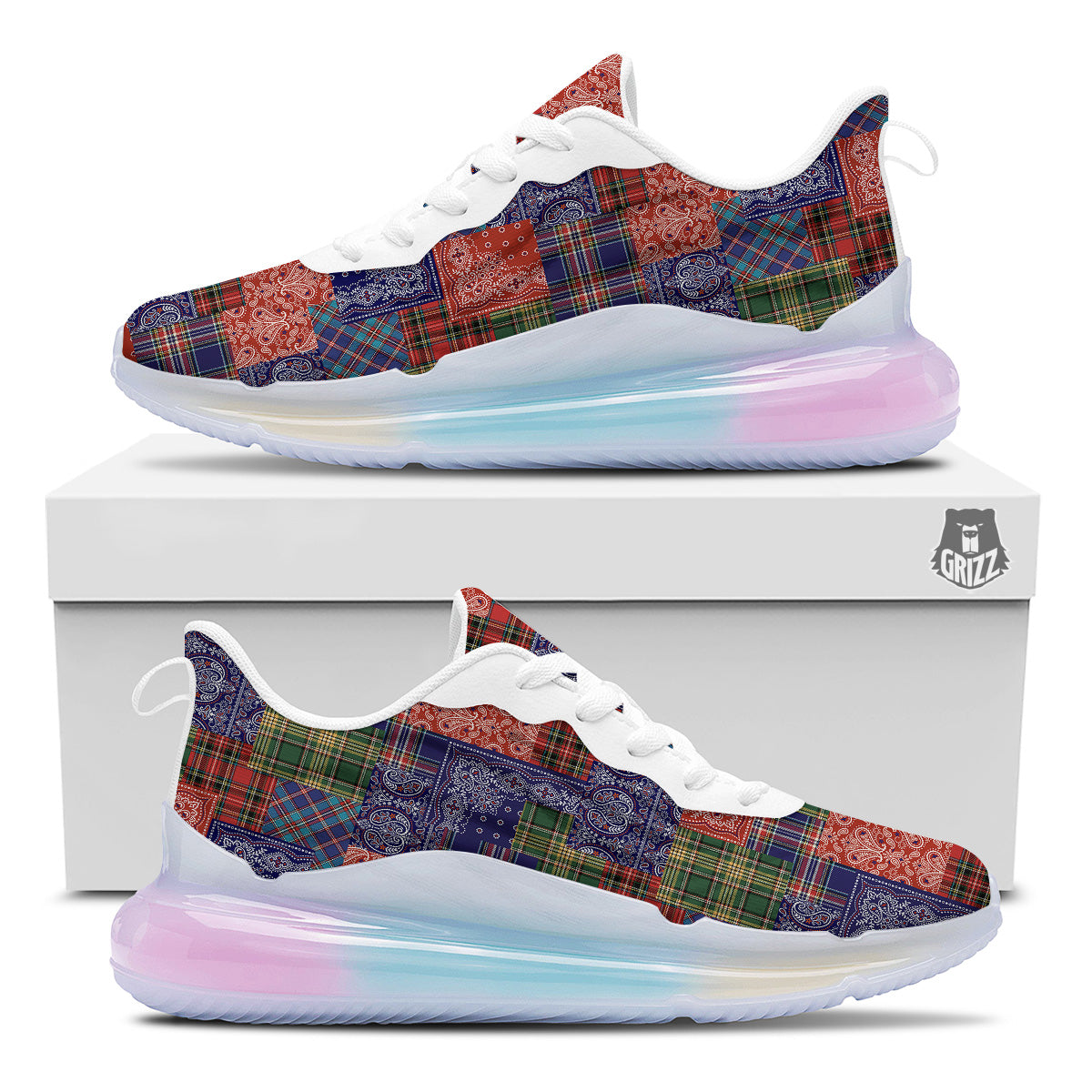 Patchwork Tartan And Bandana Print Pattern Running Sneakers-grizzshop