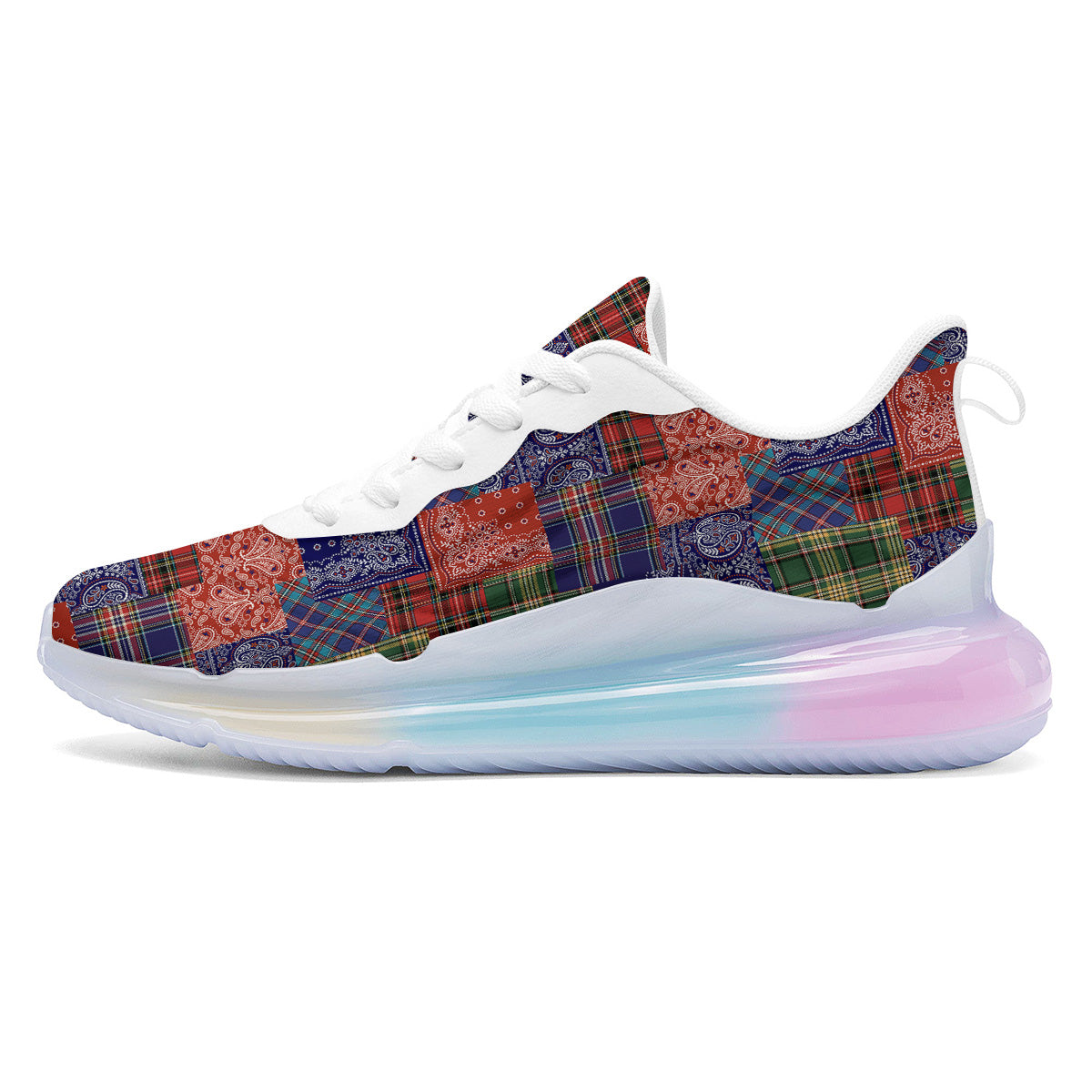 Patchwork Tartan And Bandana Print Pattern Running Sneakers-grizzshop