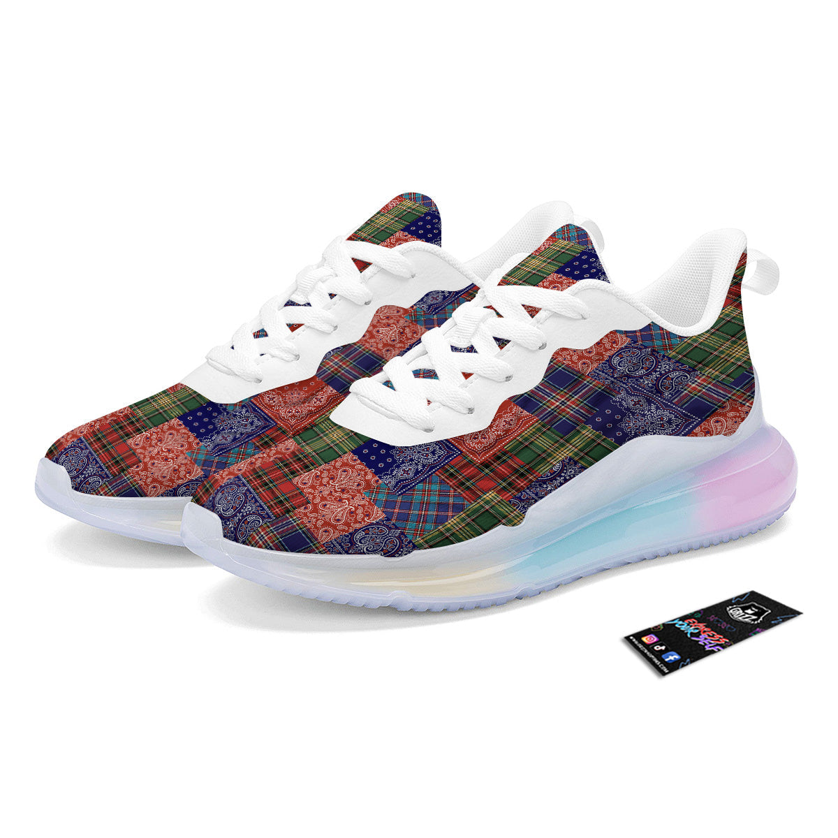 Patchwork Tartan And Bandana Print Pattern Running Sneakers-grizzshop
