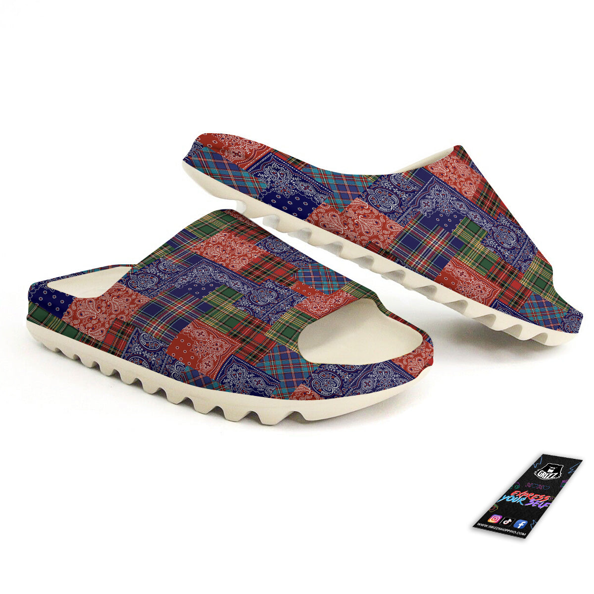 Patchwork Tartan And Bandana Print Pattern Sandals-grizzshop