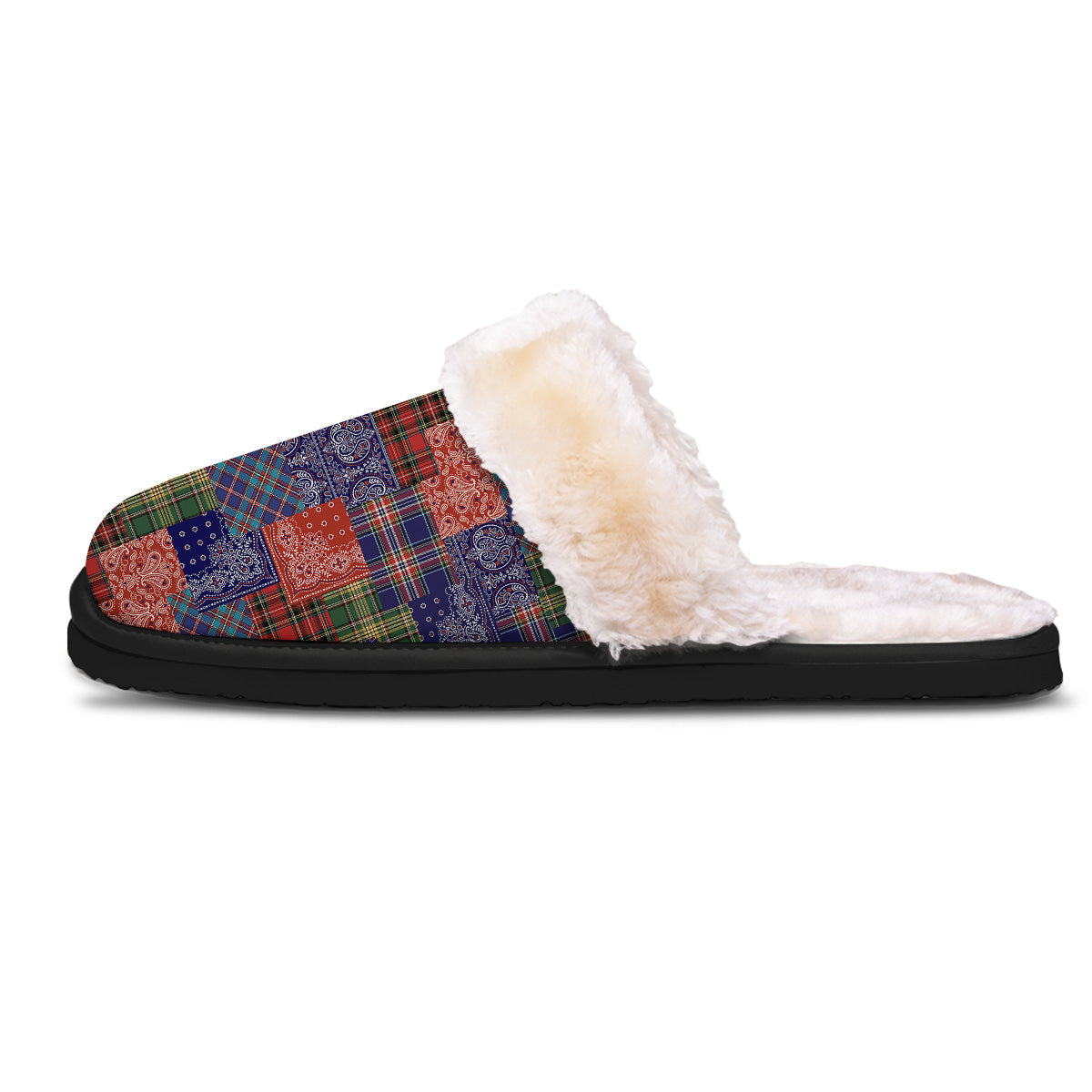 Patchwork Tartan And Bandana Print Pattern Slippers-grizzshop