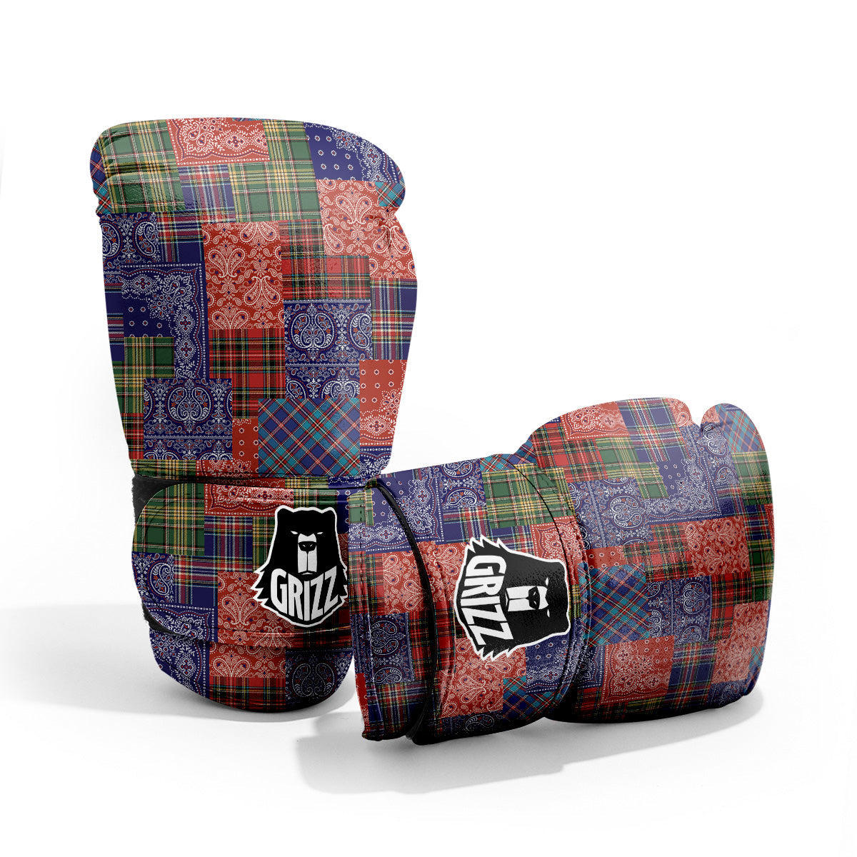 Patchwork Tartan And Bandana Print Pattern Pro Boxing Glove