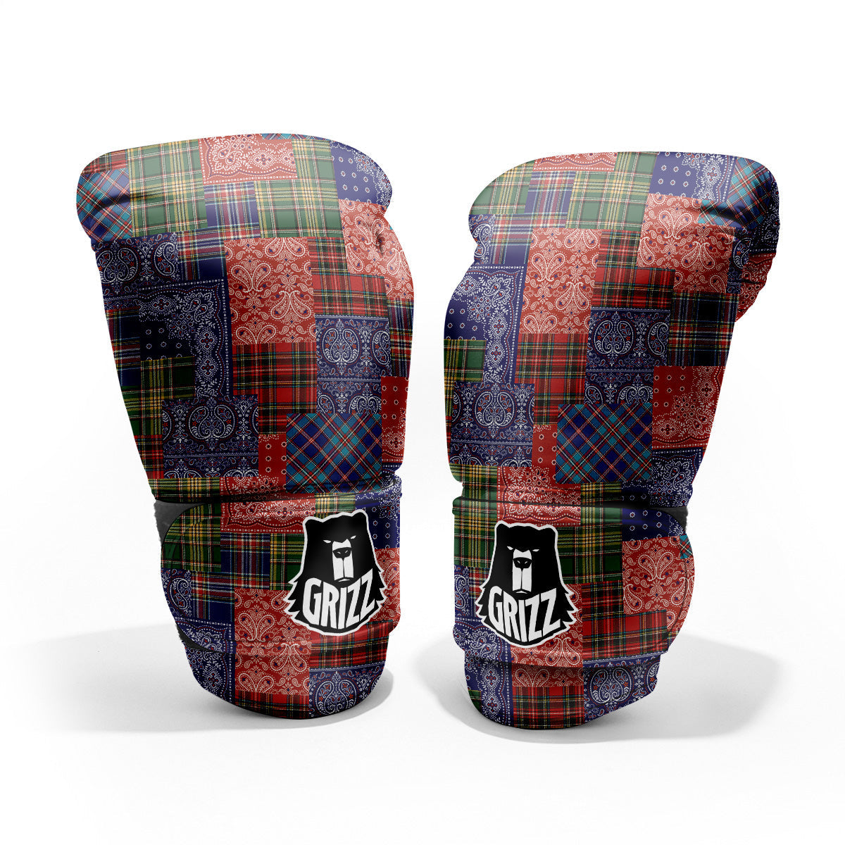 Patchwork Tartan And Bandana Print Pattern Pro Boxing Glove