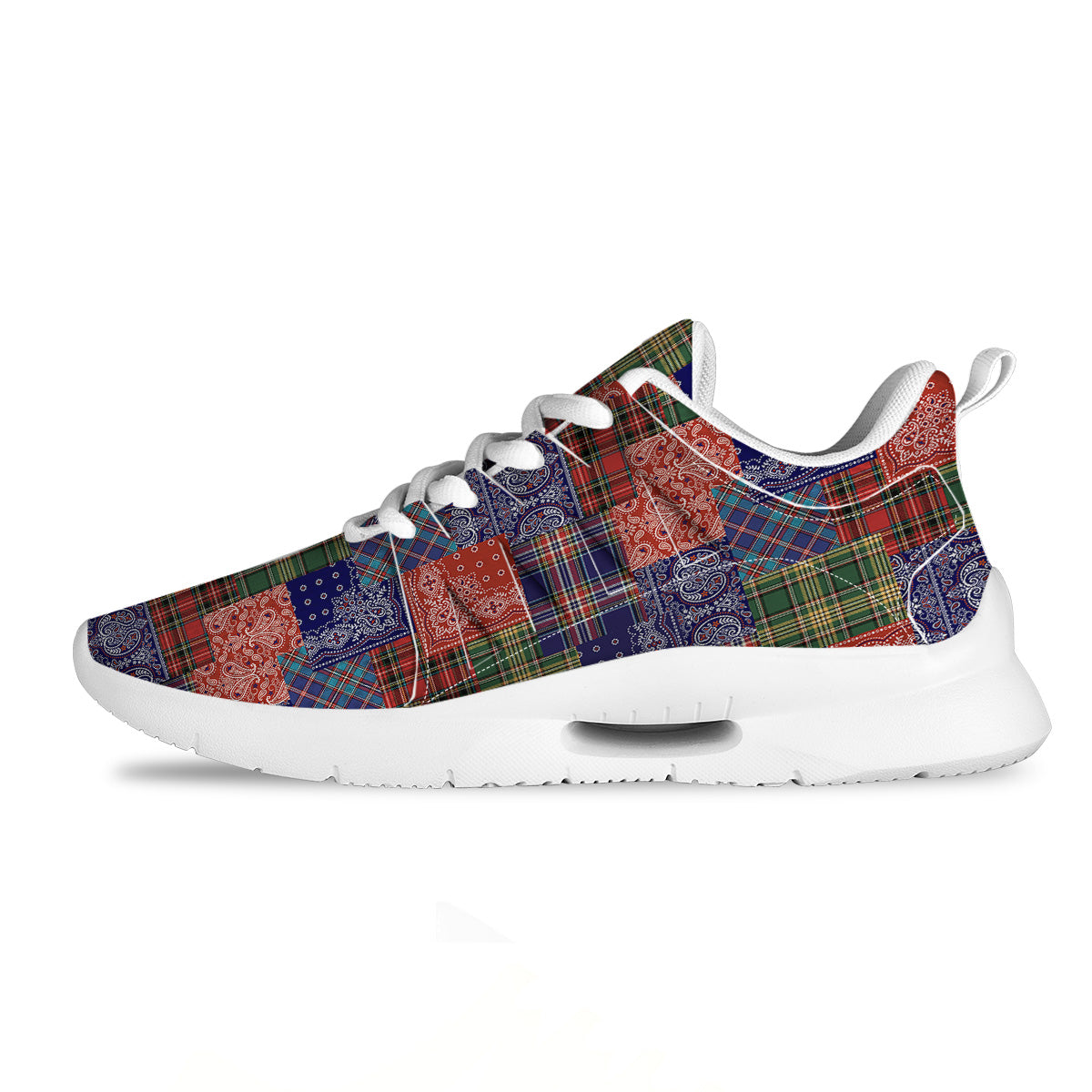 Patchwork Tartan And Bandana Print Pattern Tennis Shoes-grizzshop