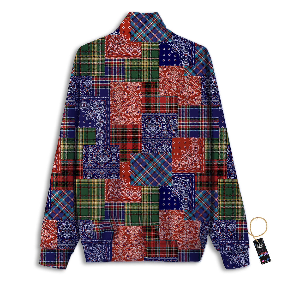Patchwork Tartan And Bandana Print Pattern Track Jacket-grizzshop