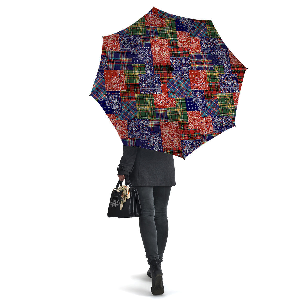 Patchwork Tartan And Bandana Print Pattern Umbrella-grizzshop