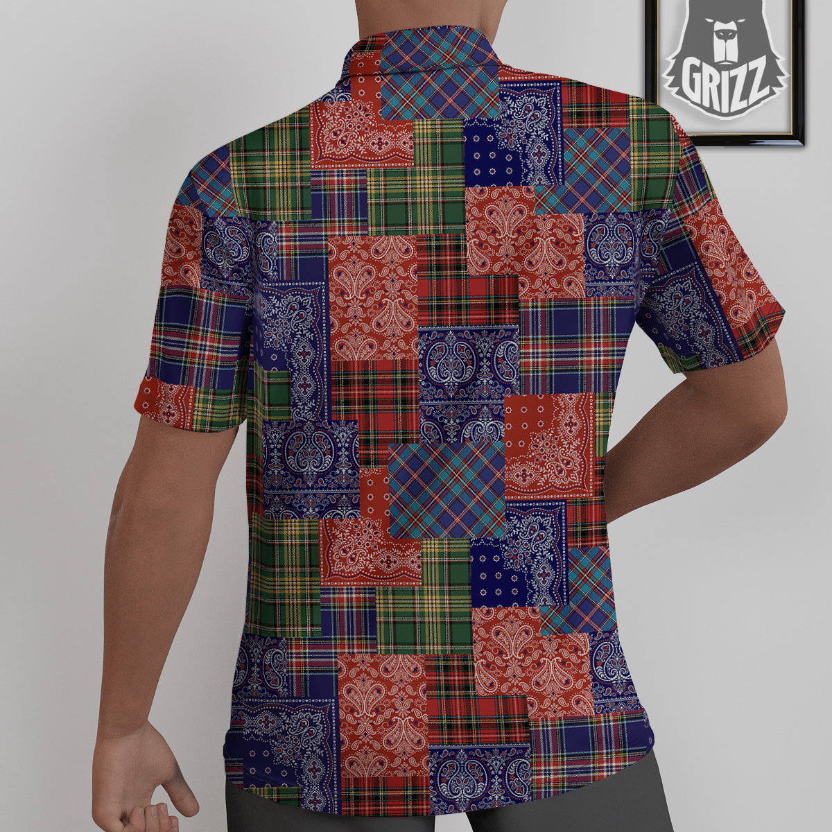 Patchwork Tartan And Bandana Print Pattern Untucked Shirts-grizzshop