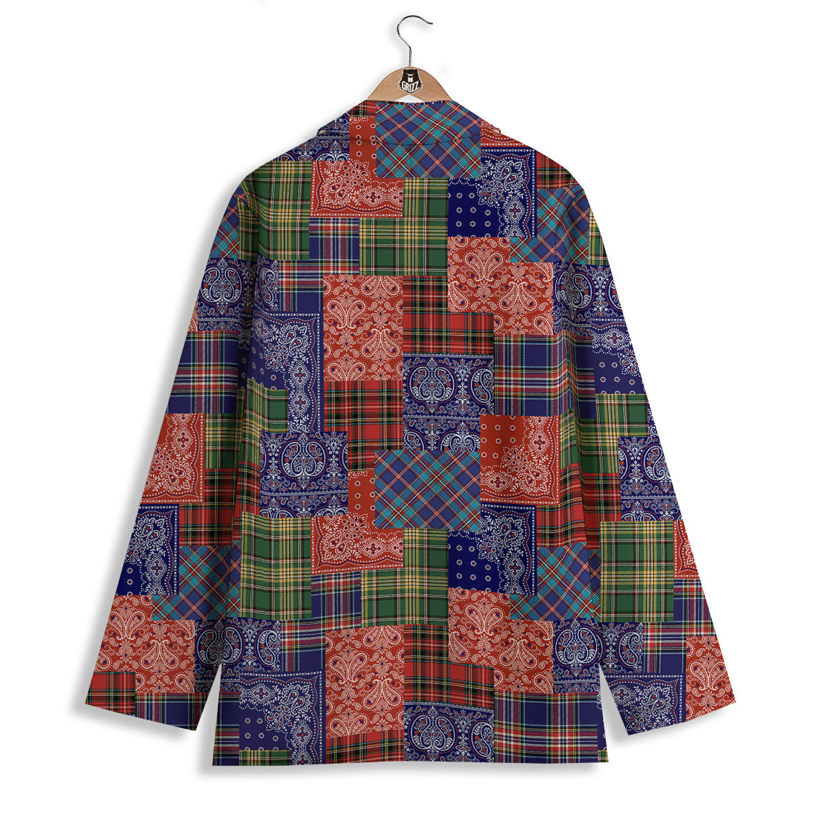 Patchwork Tartan And Bandana Print Pattern Women's Blazer-grizzshop