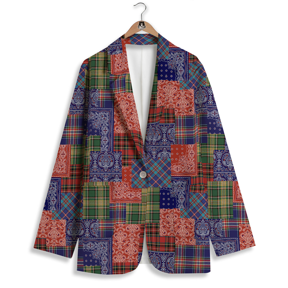 Patchwork Tartan And Bandana Print Pattern Women's Blazer-grizzshop