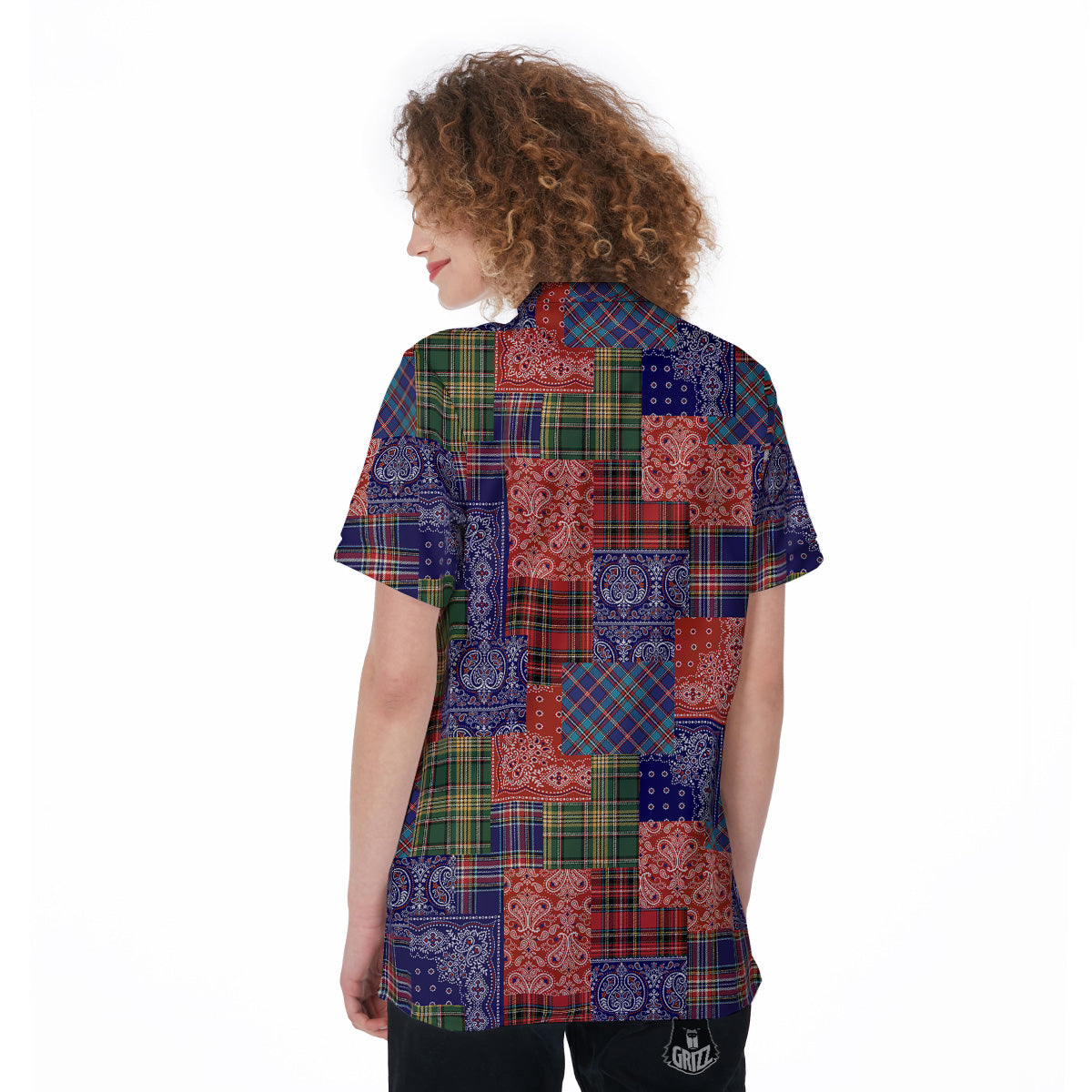 Patchwork Tartan And Bandana Print Pattern Women's Golf Shirts-grizzshop
