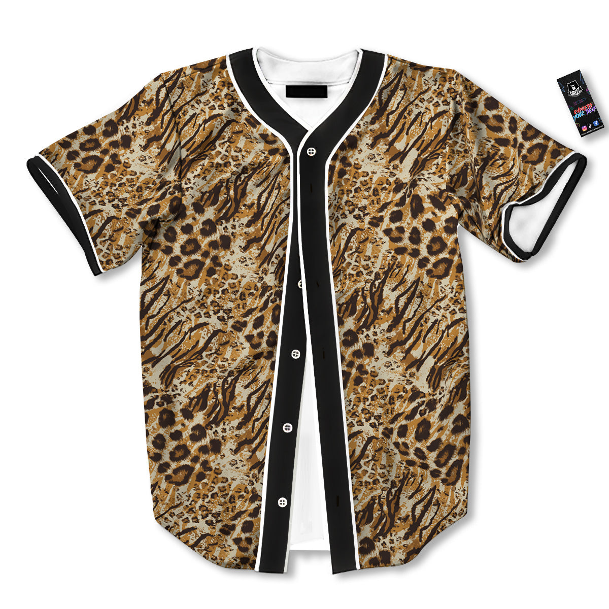 Patchwork Tiger Skin Print Pattern Baseball Jersey-grizzshop