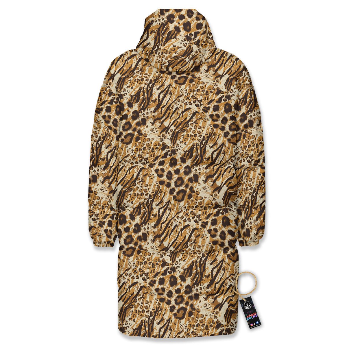 Patchwork Tiger Skin Print Pattern Long Down Jacket-grizzshop