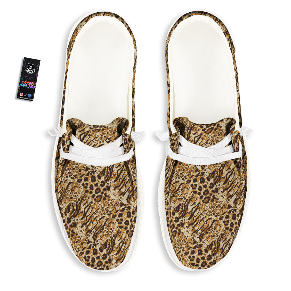 Patchwork Tiger Skin Print Pattern White Loafers-grizzshop