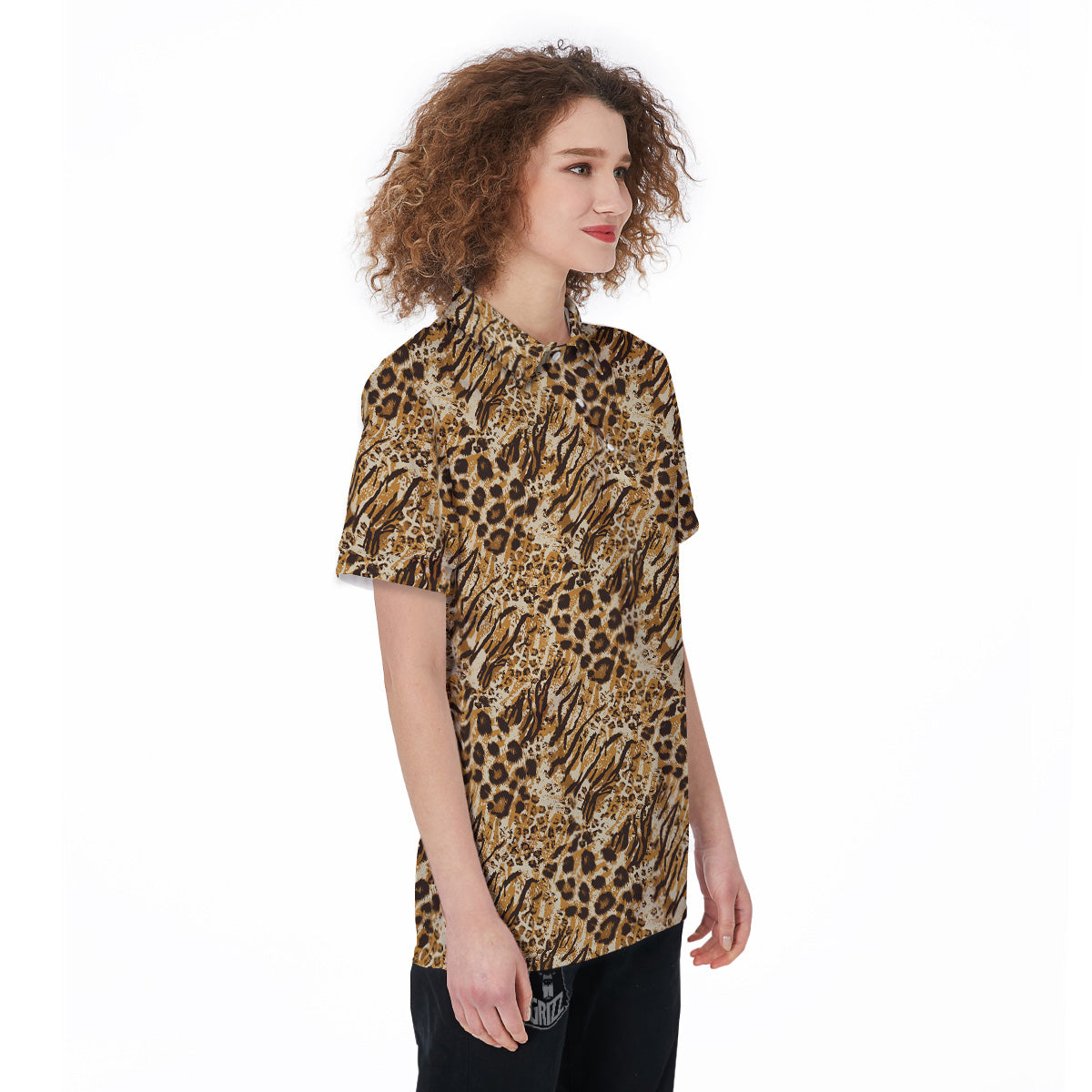 Patchwork Tiger Skin Print Pattern Women's Golf Shirts-grizzshop