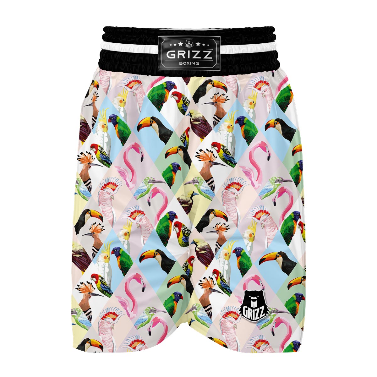Patchwork Tropical Bird Boxing Shorts-grizzshop