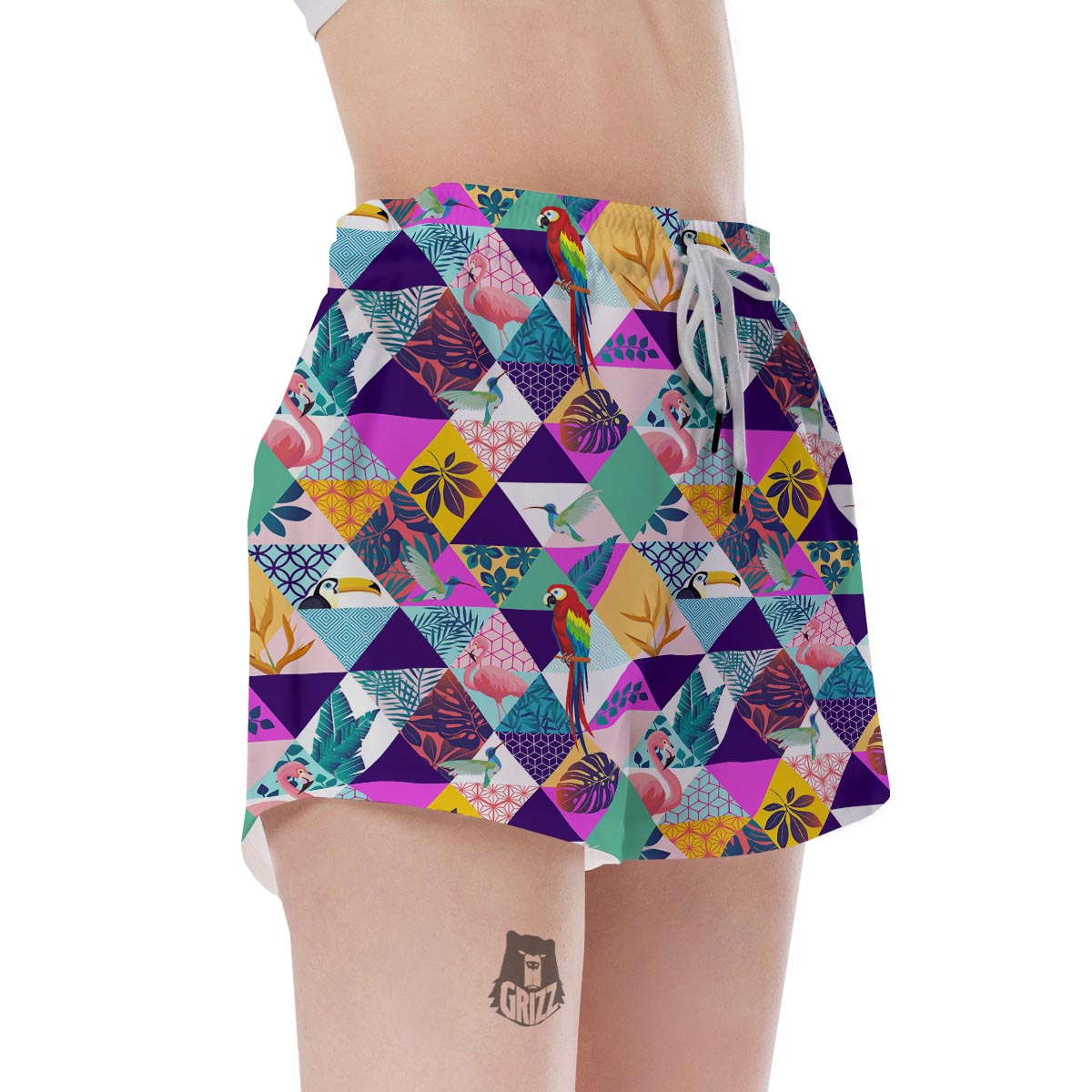 Patchwork Tropical Bird Print Women's Shorts-grizzshop