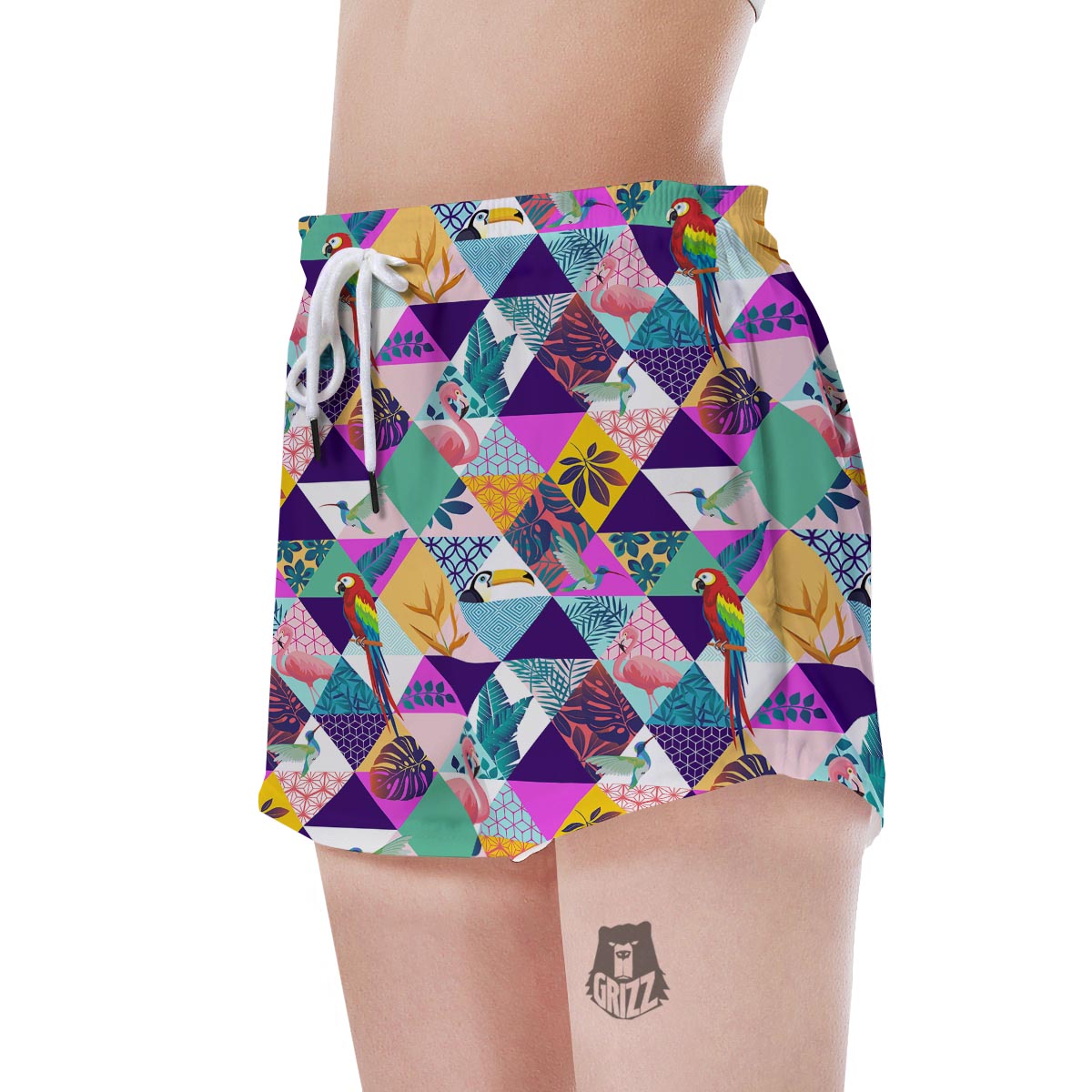 Patchwork Tropical Bird Print Women's Shorts-grizzshop