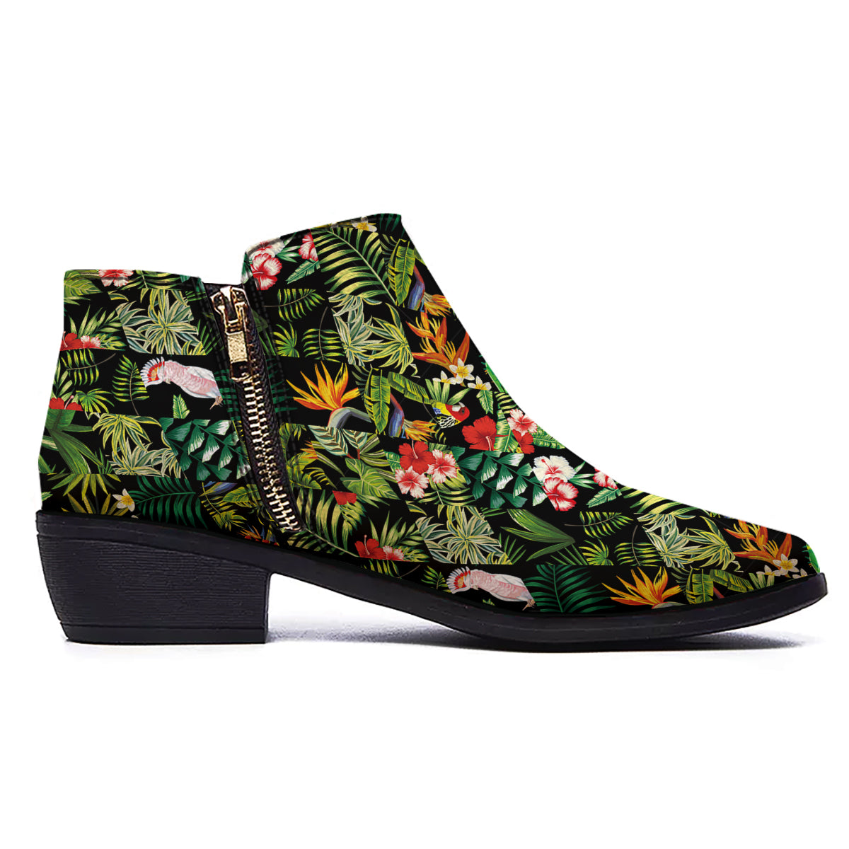Patchwork Tropical Print Pattern Ankle Boots-grizzshop