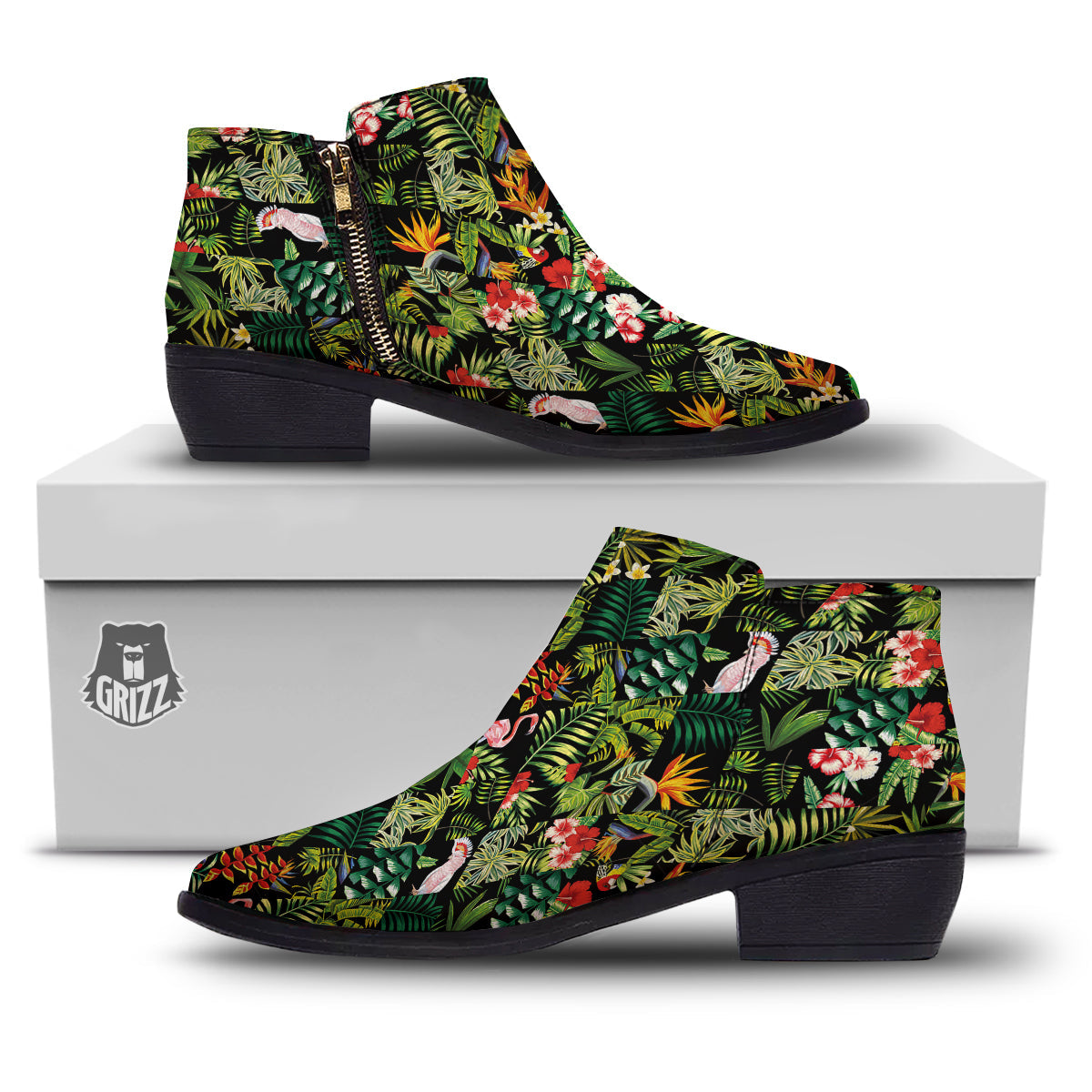 Patchwork Tropical Print Pattern Ankle Boots-grizzshop