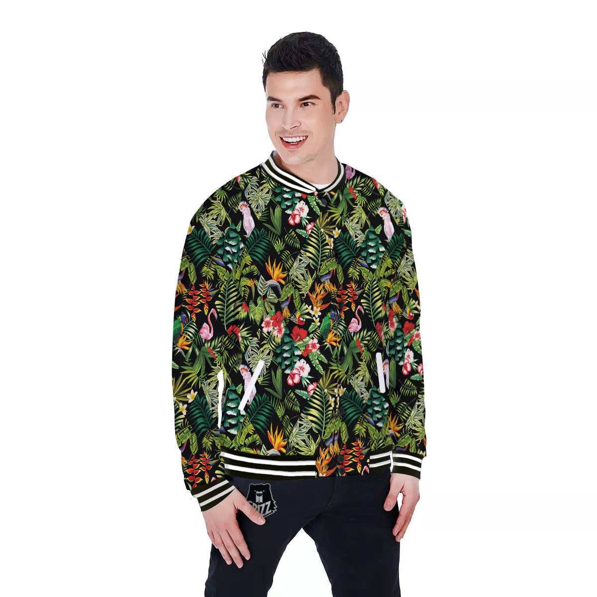 Patchwork Tropical Print Pattern Baseball Jacket-grizzshop
