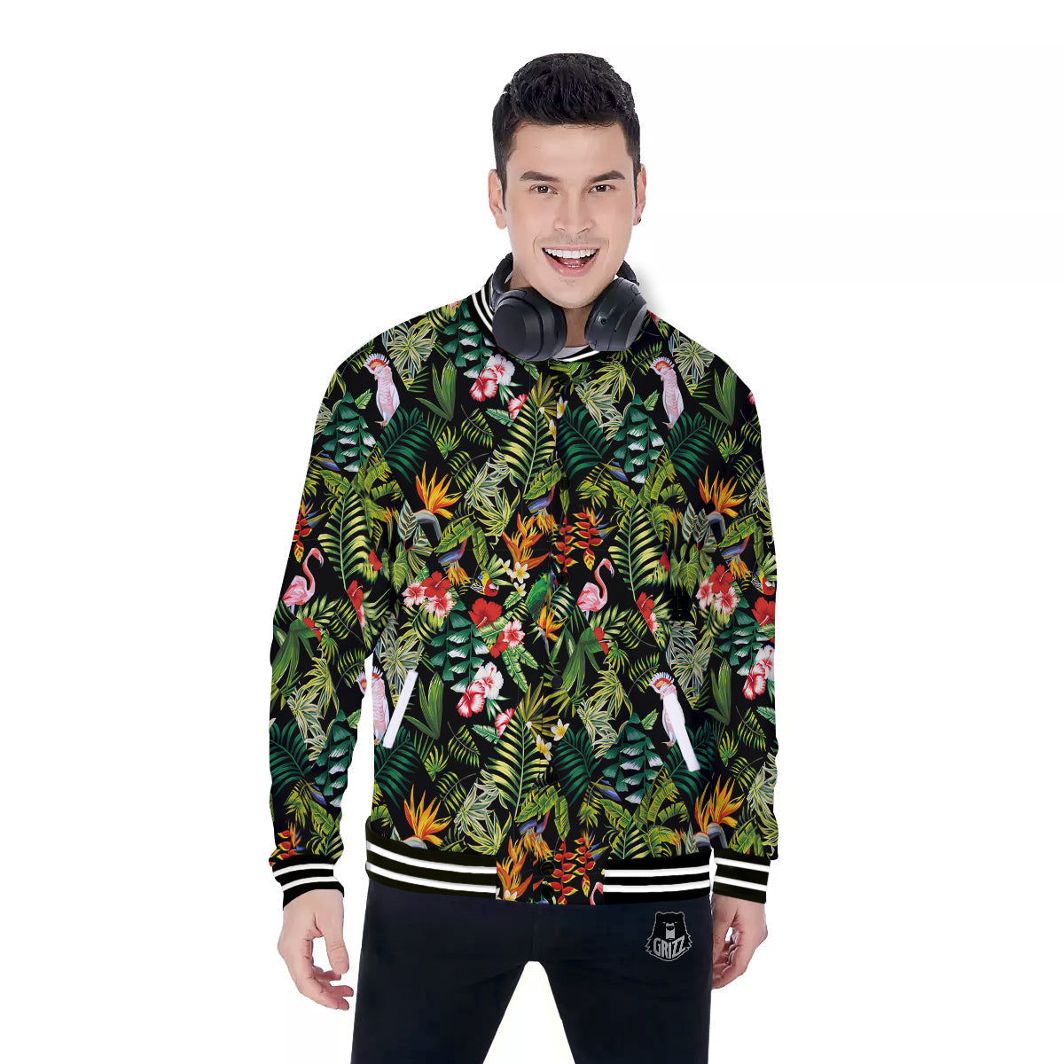 Patchwork Tropical Print Pattern Baseball Jacket-grizzshop