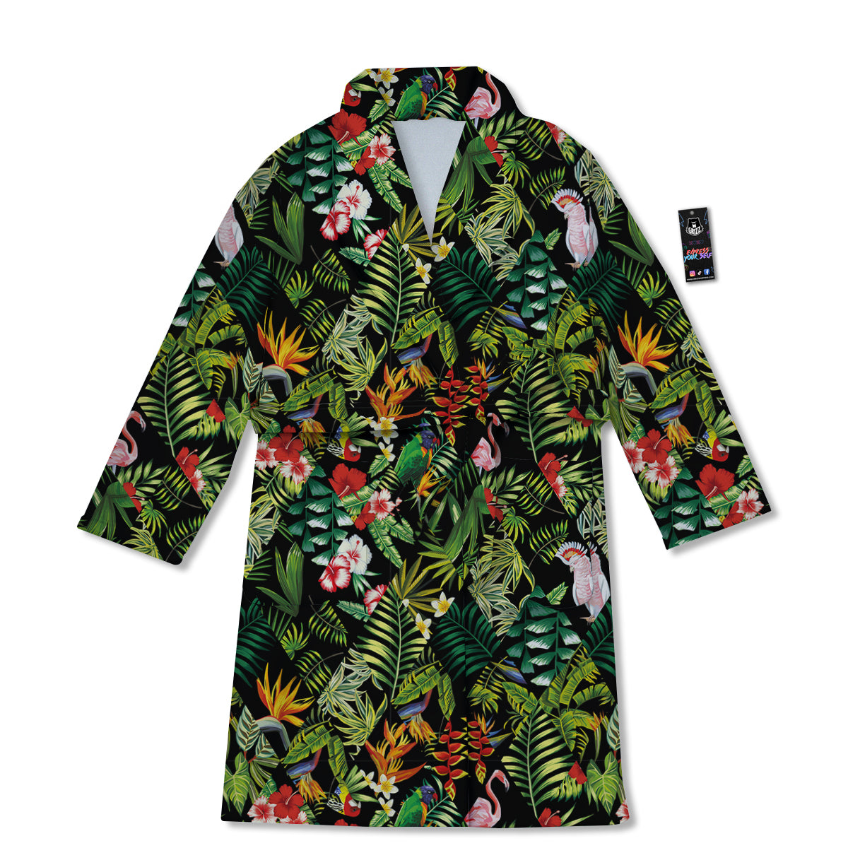 Patchwork Tropical Print Pattern Bathrobe-grizzshop