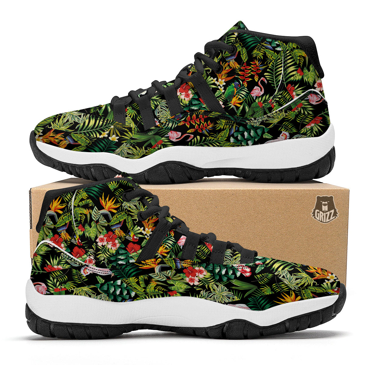Patchwork Tropical Print Pattern Black Bball Shoes-grizzshop