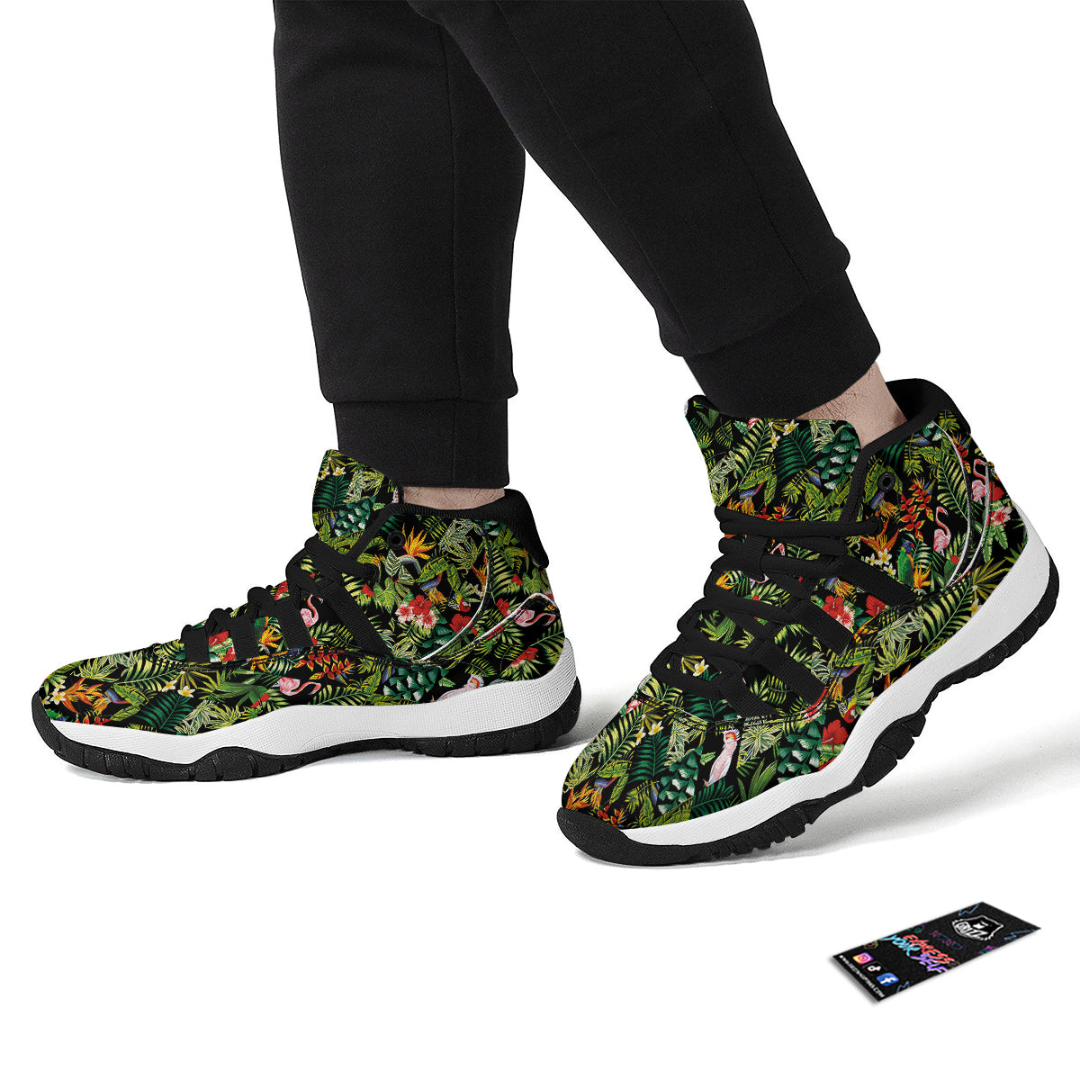 Patchwork Tropical Print Pattern Black Bball Shoes-grizzshop