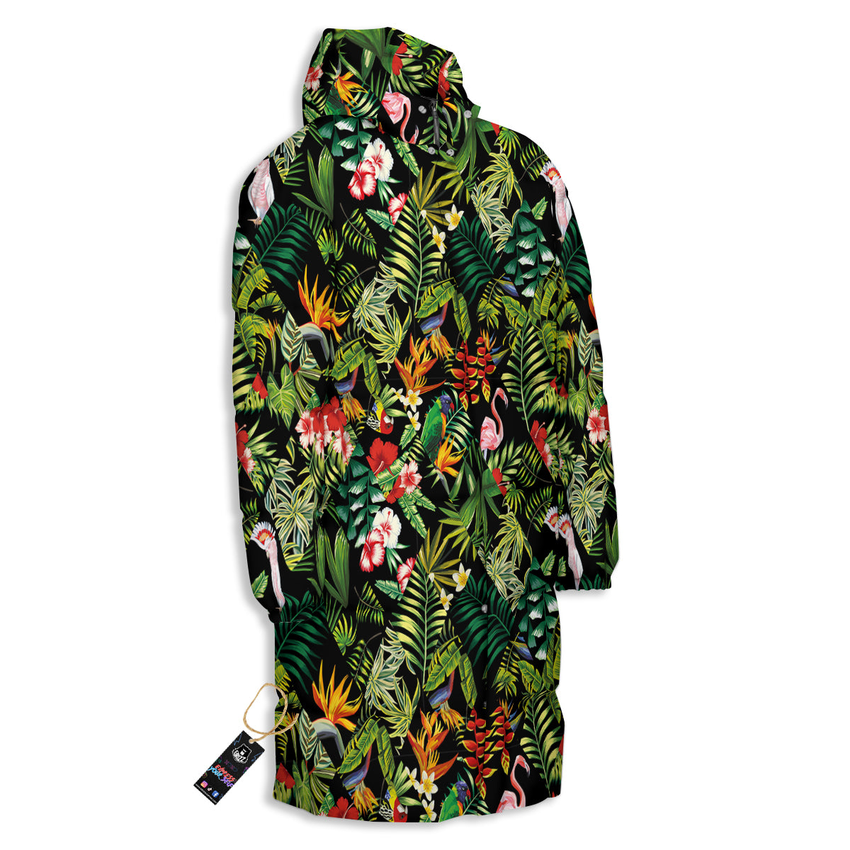 Patchwork Tropical Print Pattern Long Down Jacket-grizzshop