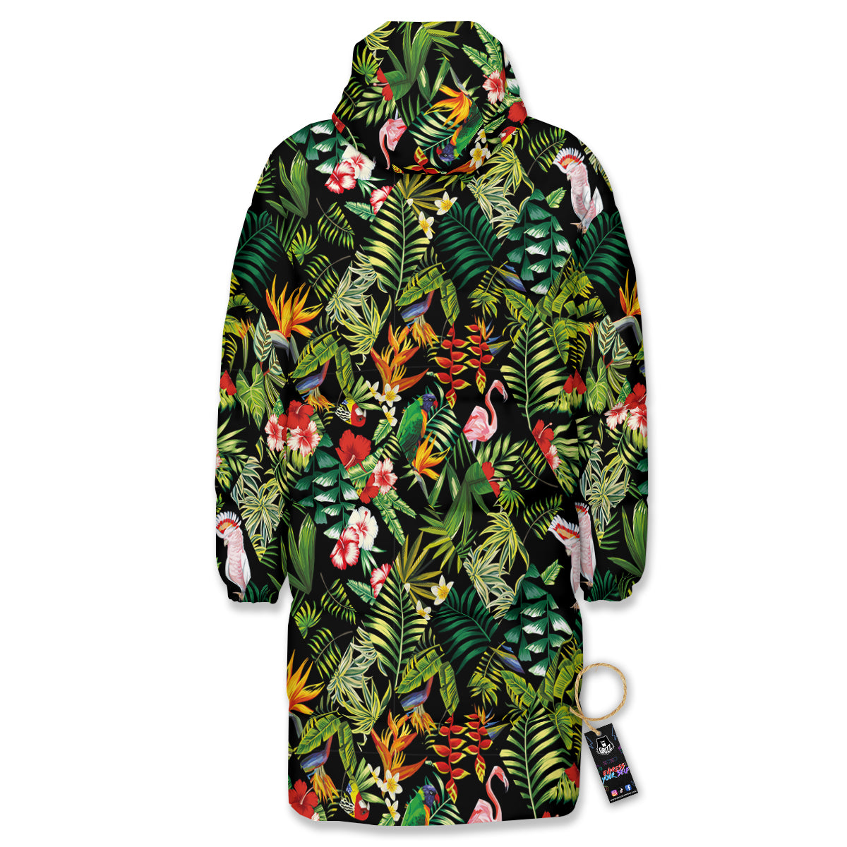 Patchwork Tropical Print Pattern Long Down Jacket-grizzshop