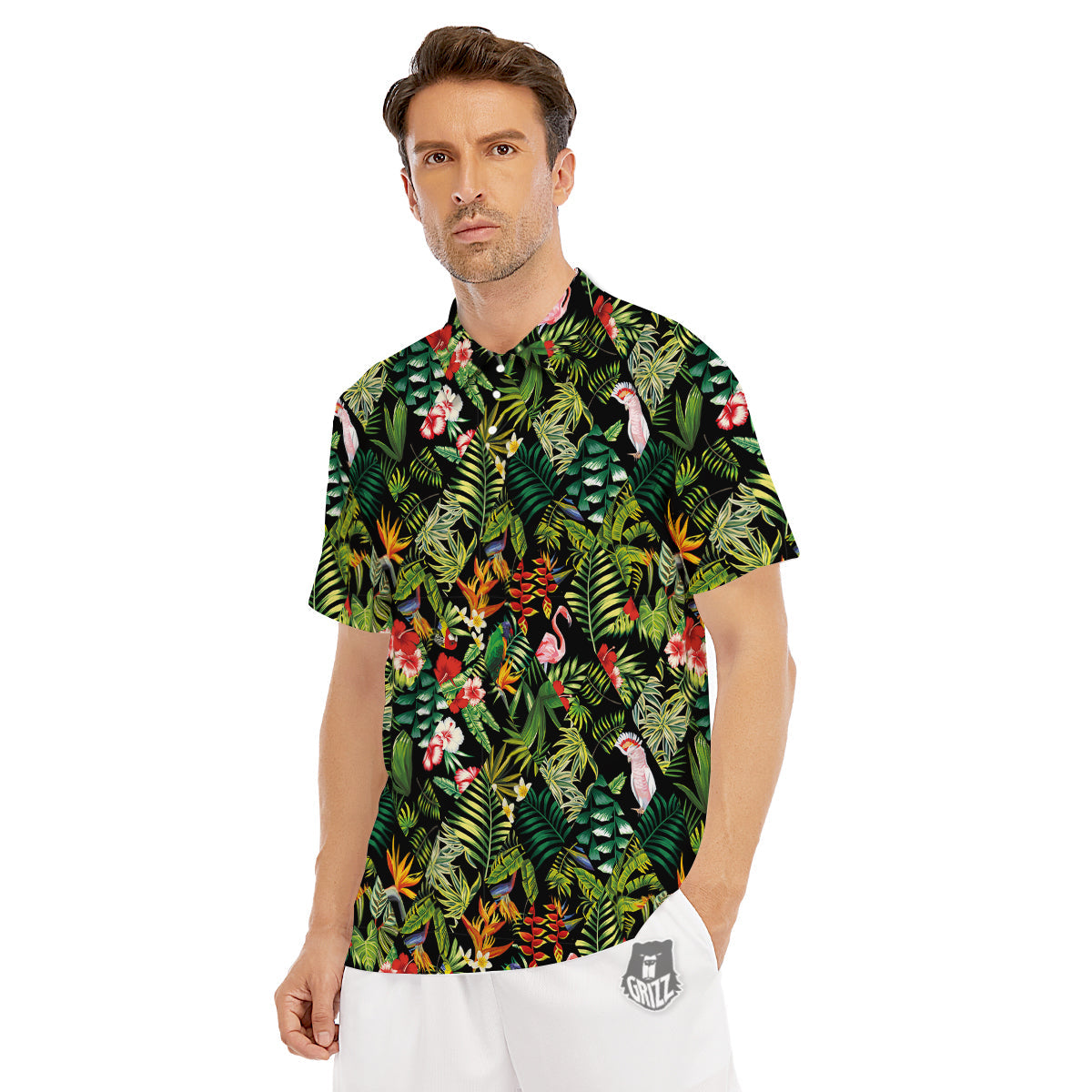 Patchwork Tropical Print Pattern Men's Golf Shirts-grizzshop
