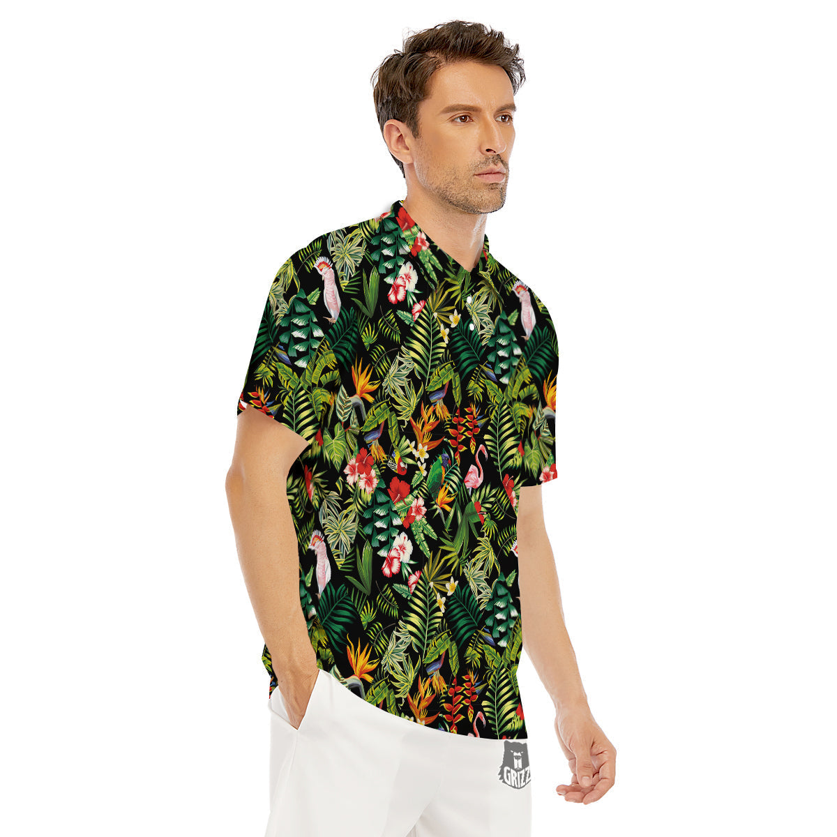 Patchwork Tropical Print Pattern Men's Golf Shirts-grizzshop