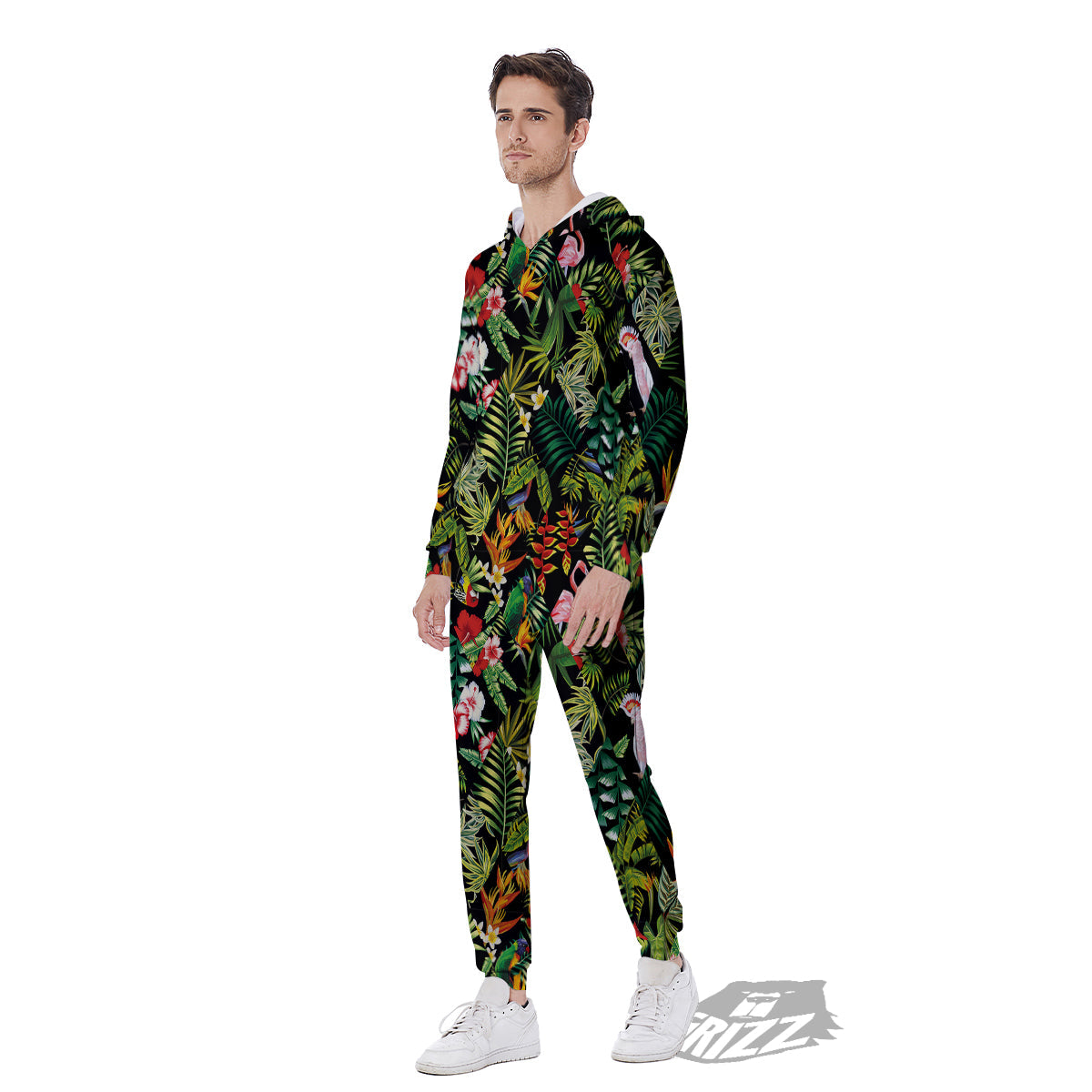 Patchwork Tropical Print Pattern Men's Jumpsuit-grizzshop