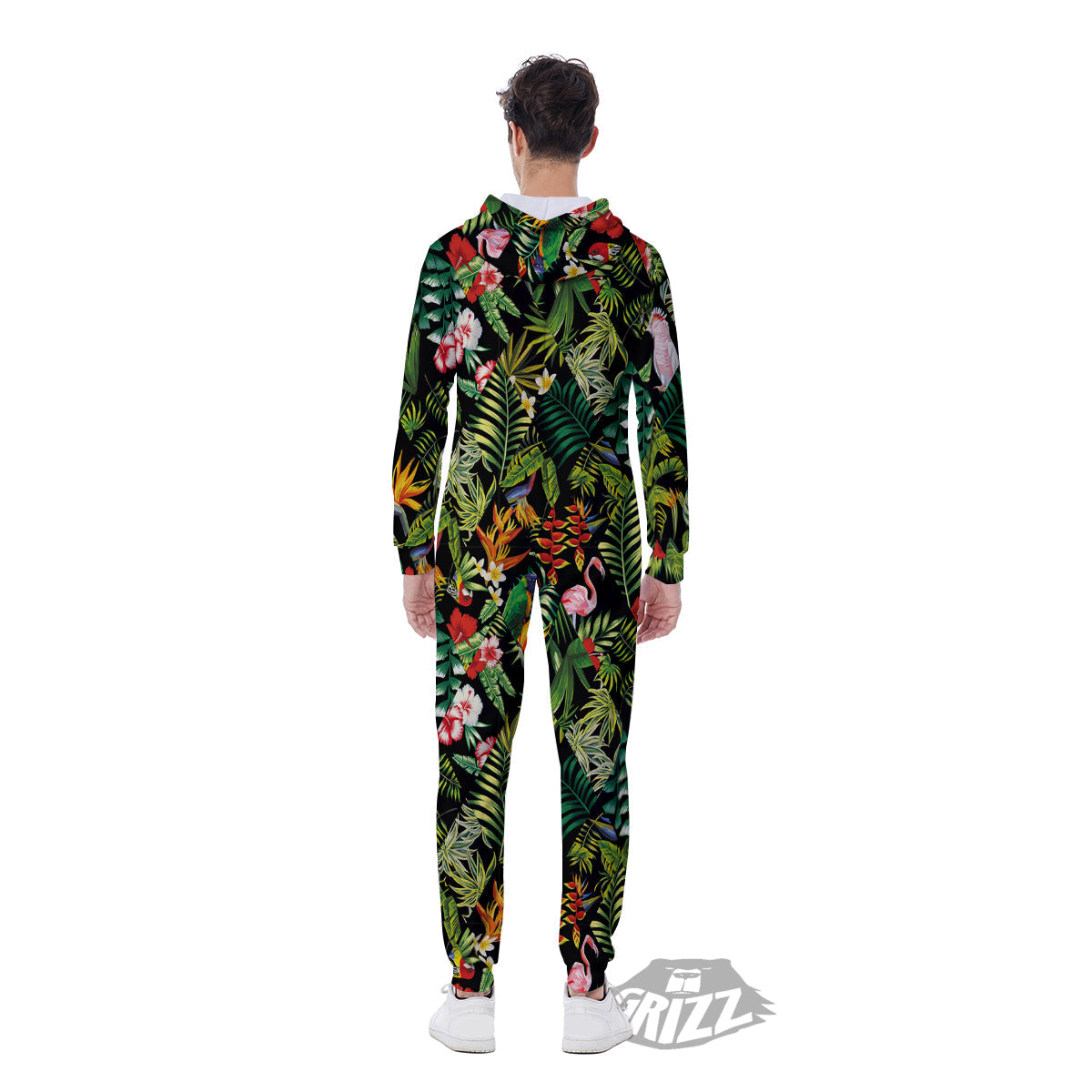 Patchwork Tropical Print Pattern Men's Jumpsuit-grizzshop