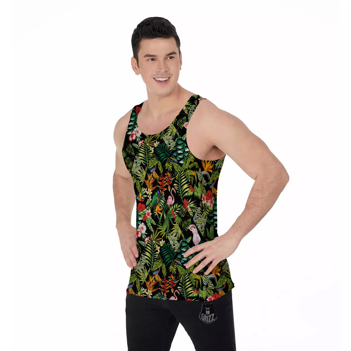 Patchwork Tropical Print Pattern Men's Tank Top-grizzshop