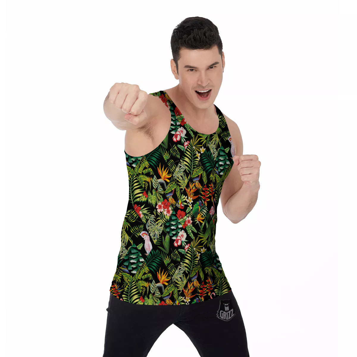 Patchwork Tropical Print Pattern Men's Tank Top-grizzshop