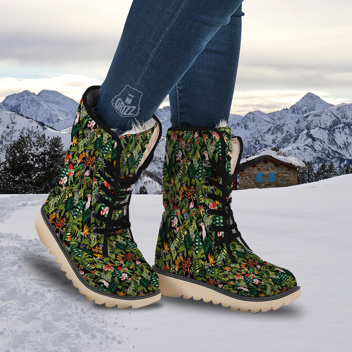 Patchwork Tropical Print Pattern Snow Boots-grizzshop