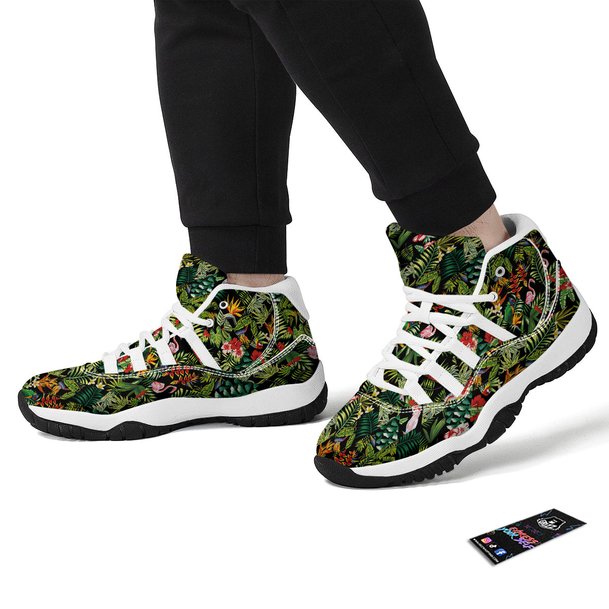 Patchwork Tropical Print Pattern White Bball Shoes-grizzshop