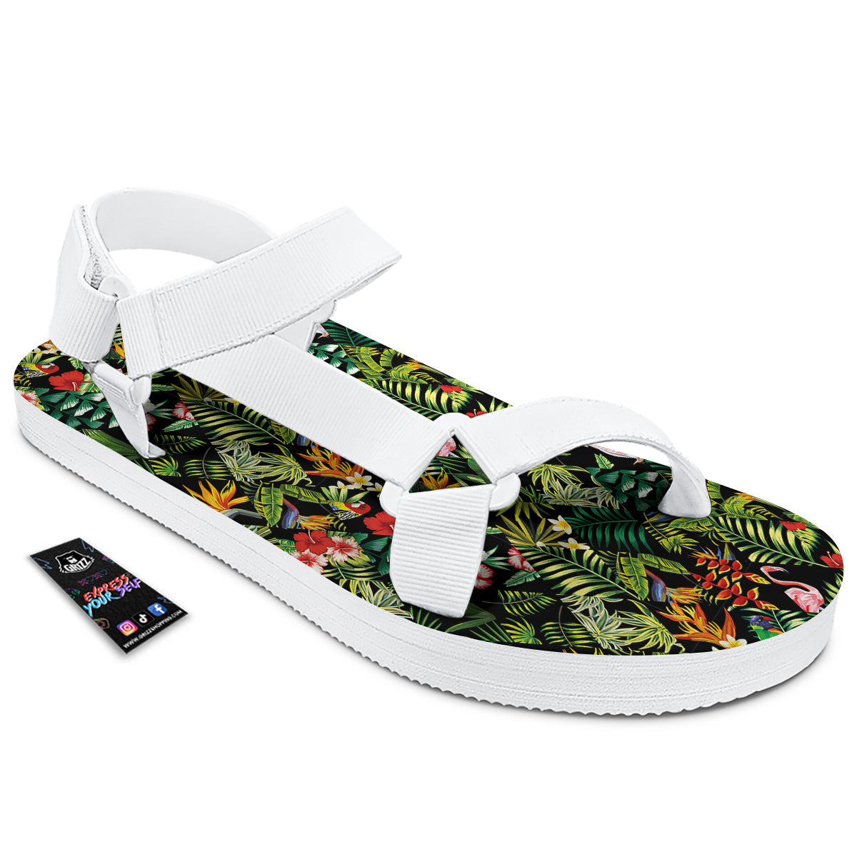 Patchwork Tropical Print Pattern White Open Toe Sandals-grizzshop