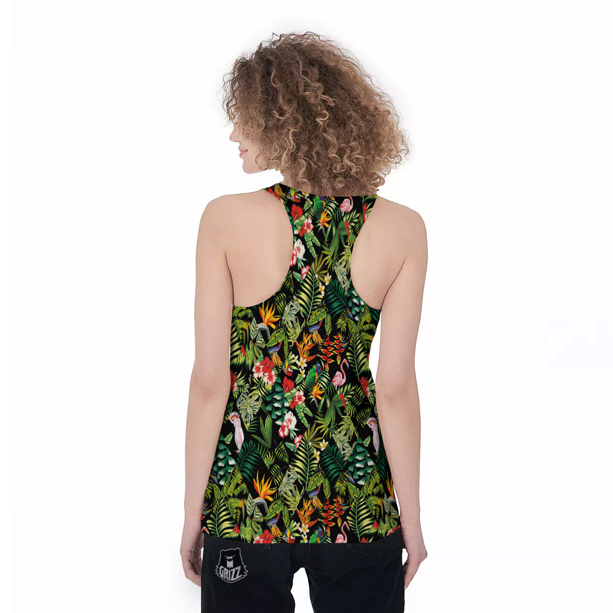 Patchwork Tropical Print Pattern Women's Racerback Tank Top-grizzshop